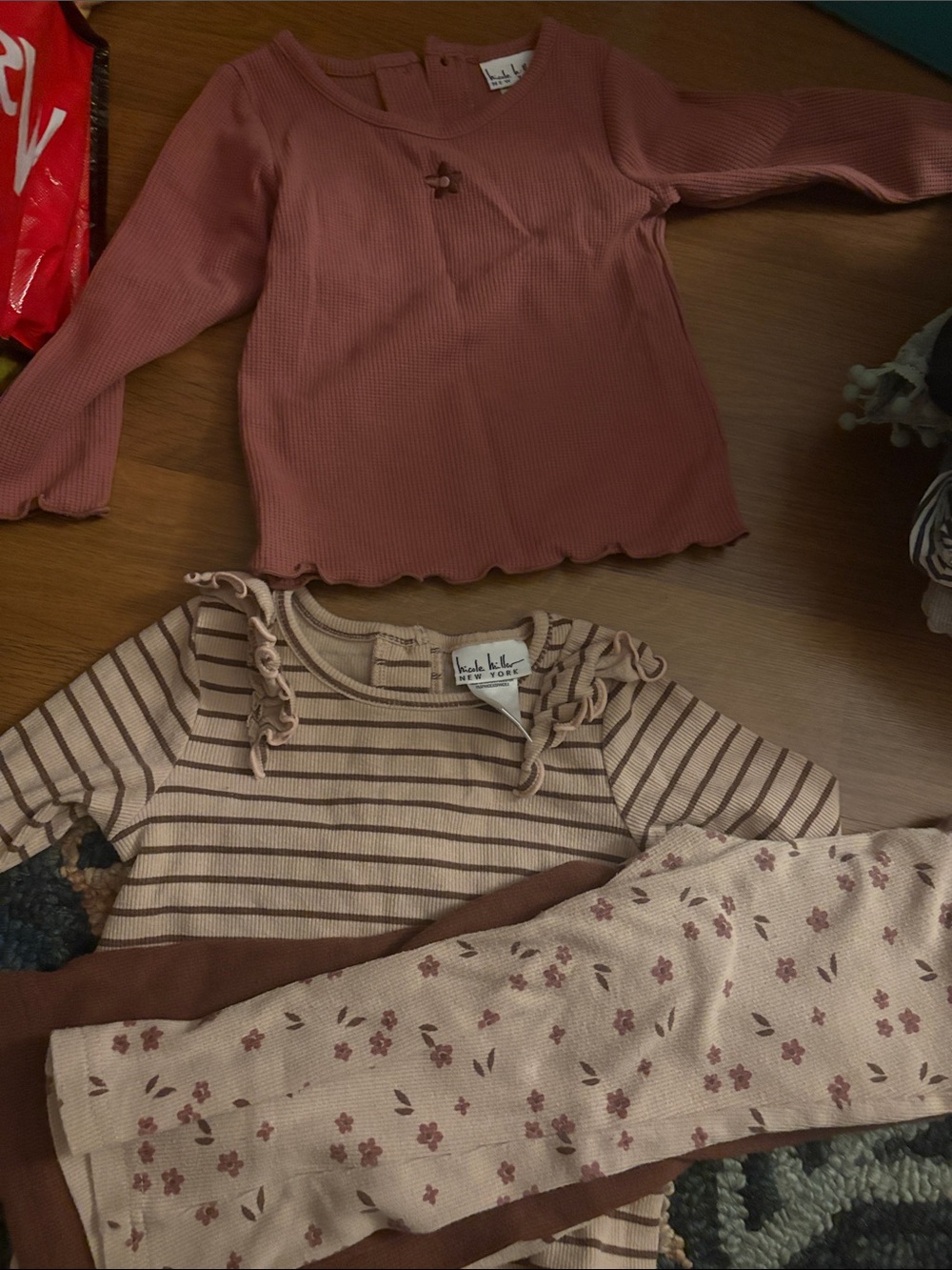 24M Nicole Miller NY Long Sleeve Tops and Two-Bottoms Set - Brown & cream